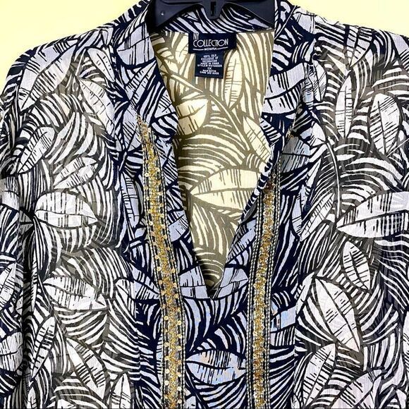 NY Collection Silk Sheer Tunic Beaded Blouse Cover Up Size 1X - Picture 5 of 6